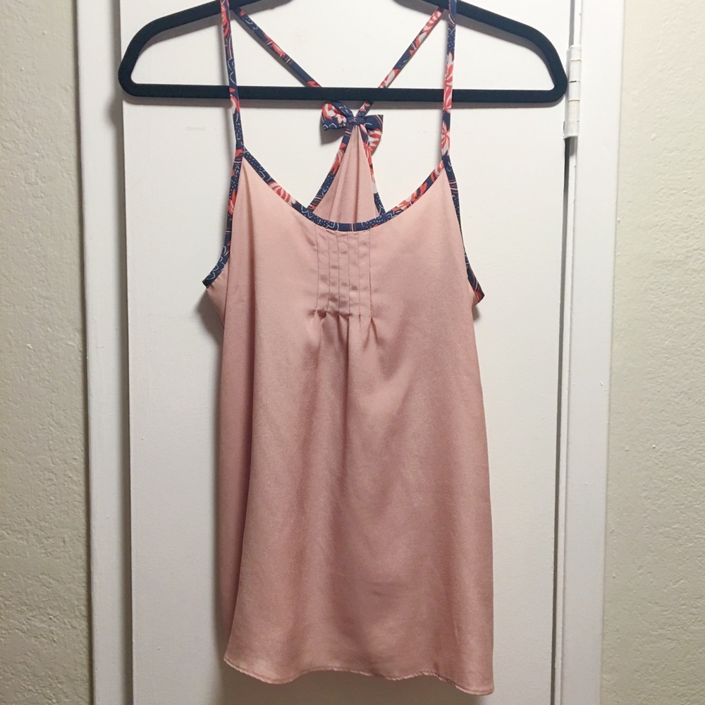 Blush pink tank with navy bow detail